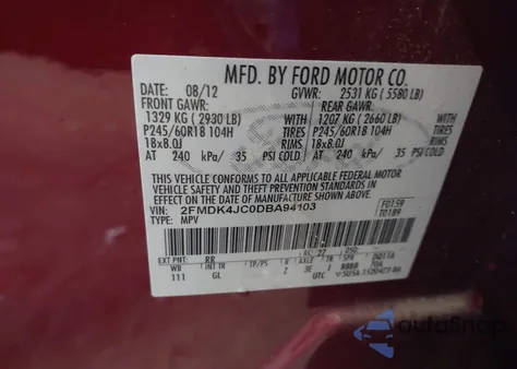 2013 Ford Edge Sel из США, поврежденный, VIN 2FMDK4JC0DBA94103